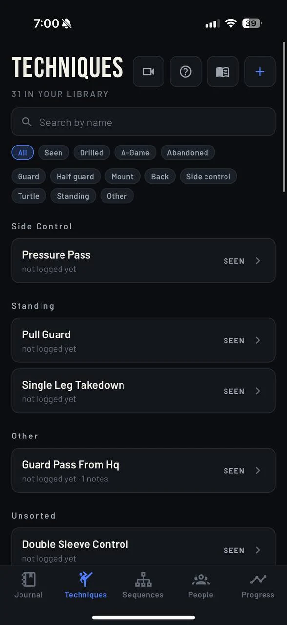 The Journal's technique library, filtered by position