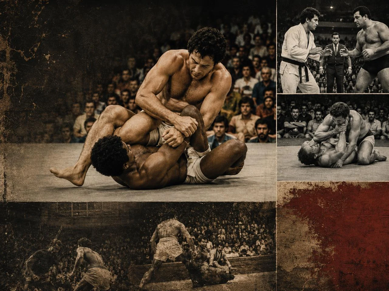 Vale tudo and challenge-match grappling before a packed arena