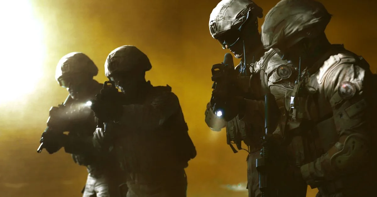 Operators moving through smoke